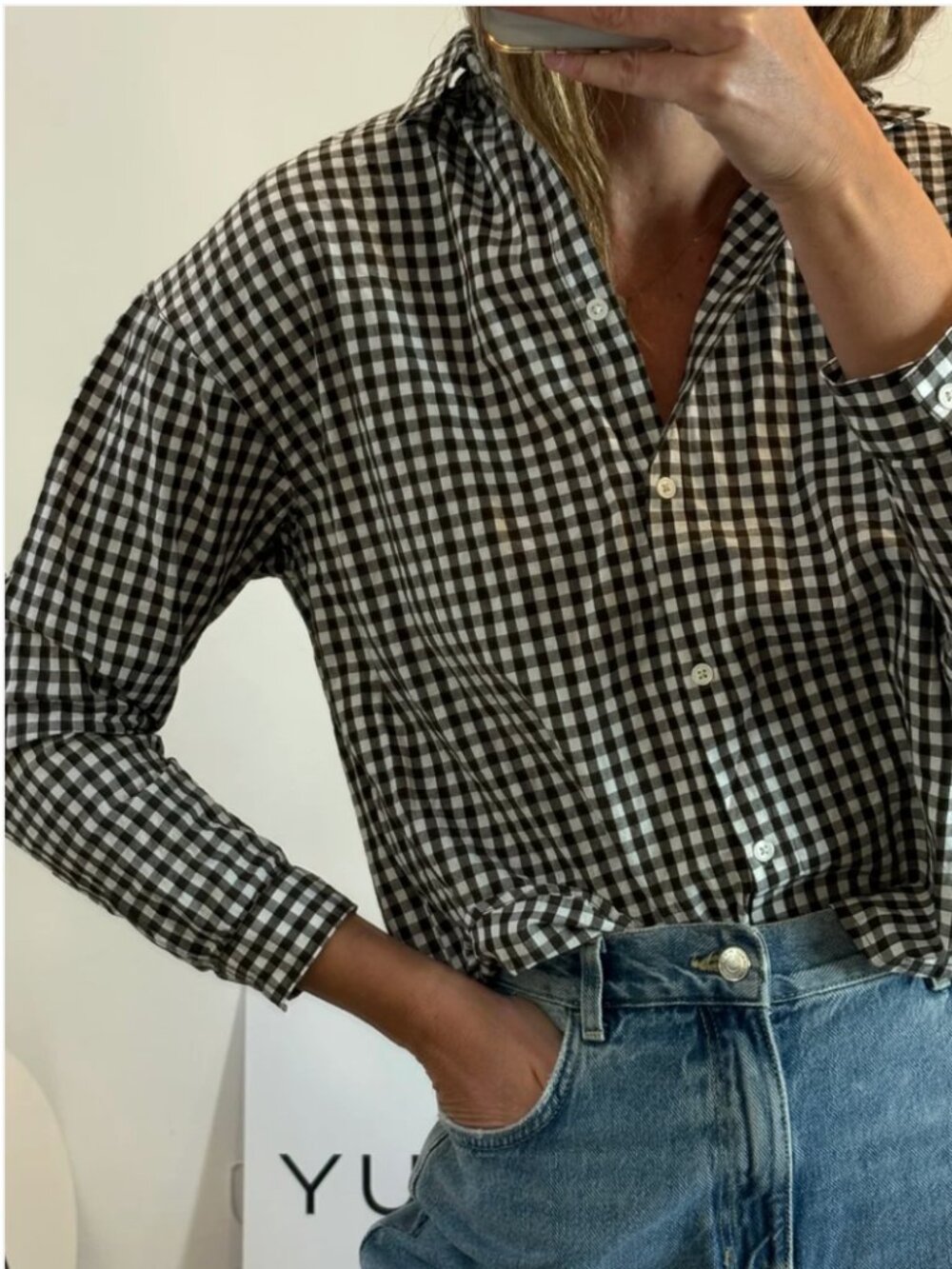 Massimo Dutti Gingham Check Shirt Brown Cream Size S